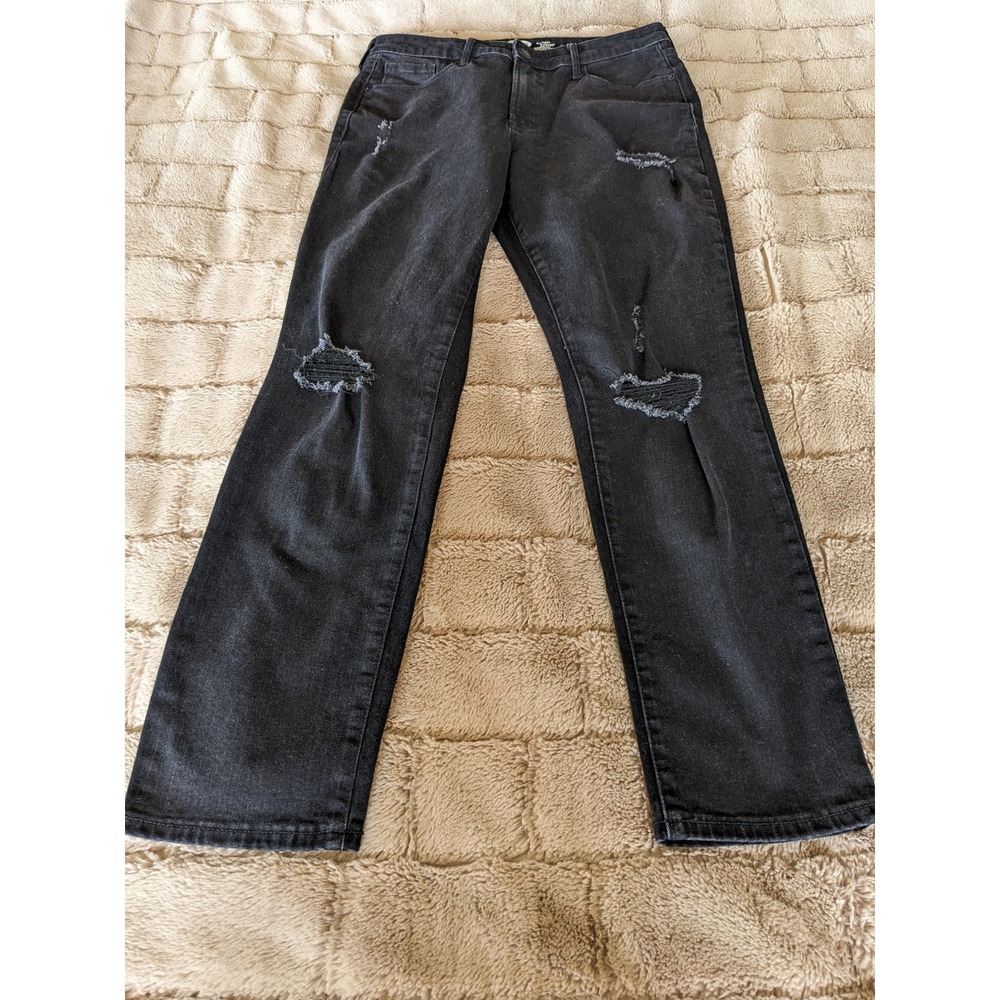 Old Navy Power Slim Straight High Rise Distressed Black Jeans Size 12